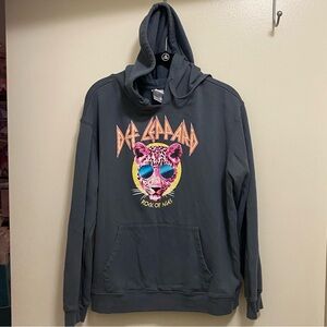 2021 Def Leppard Womens Gray Hoodie Hooded Sweatshirt XL 44” Pink Leopard
